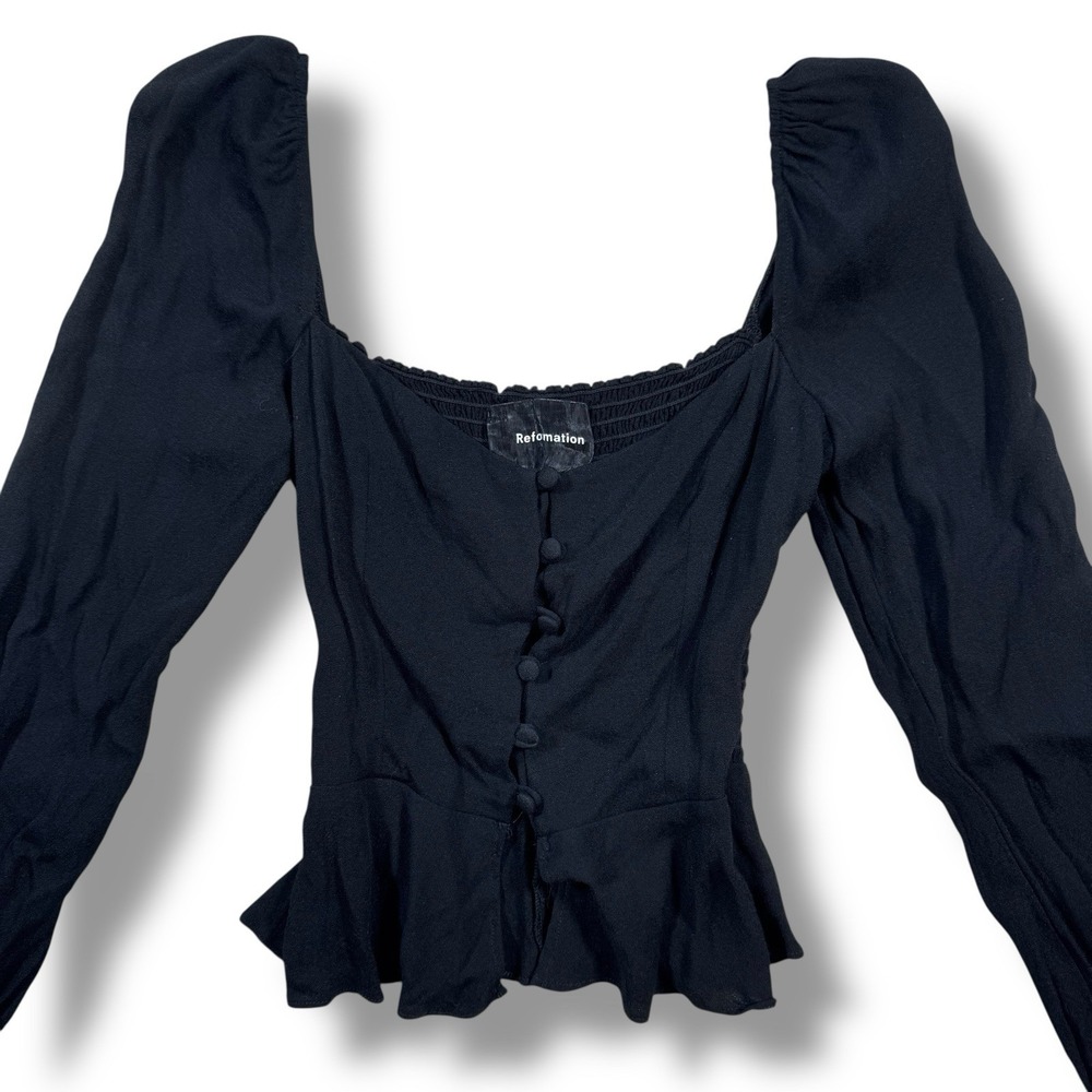 Reformation Black Puff Sleeve Blouse